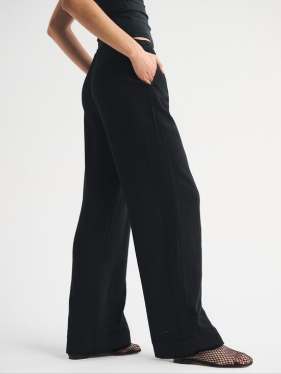 Abercrombie & Fitch Pants - Abercrombie&Fitch Linen-Blend Wide Leg Pull-On Pants, Black, Elastic Waist, XS